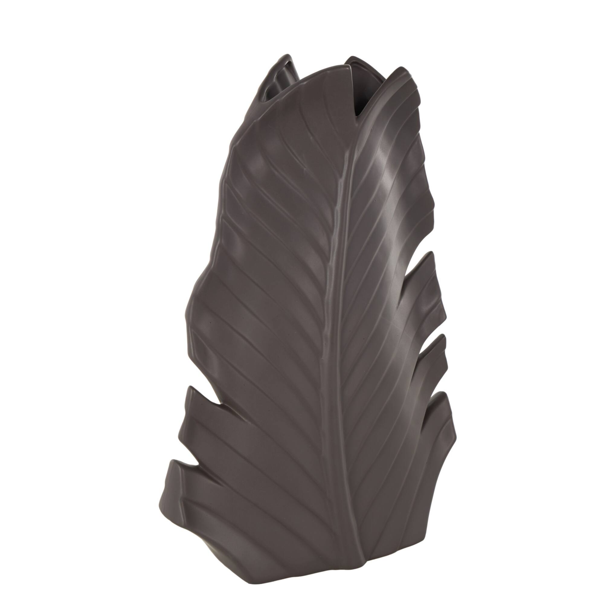 17" Black Ceramic Palm Leaf Decorative Vase
